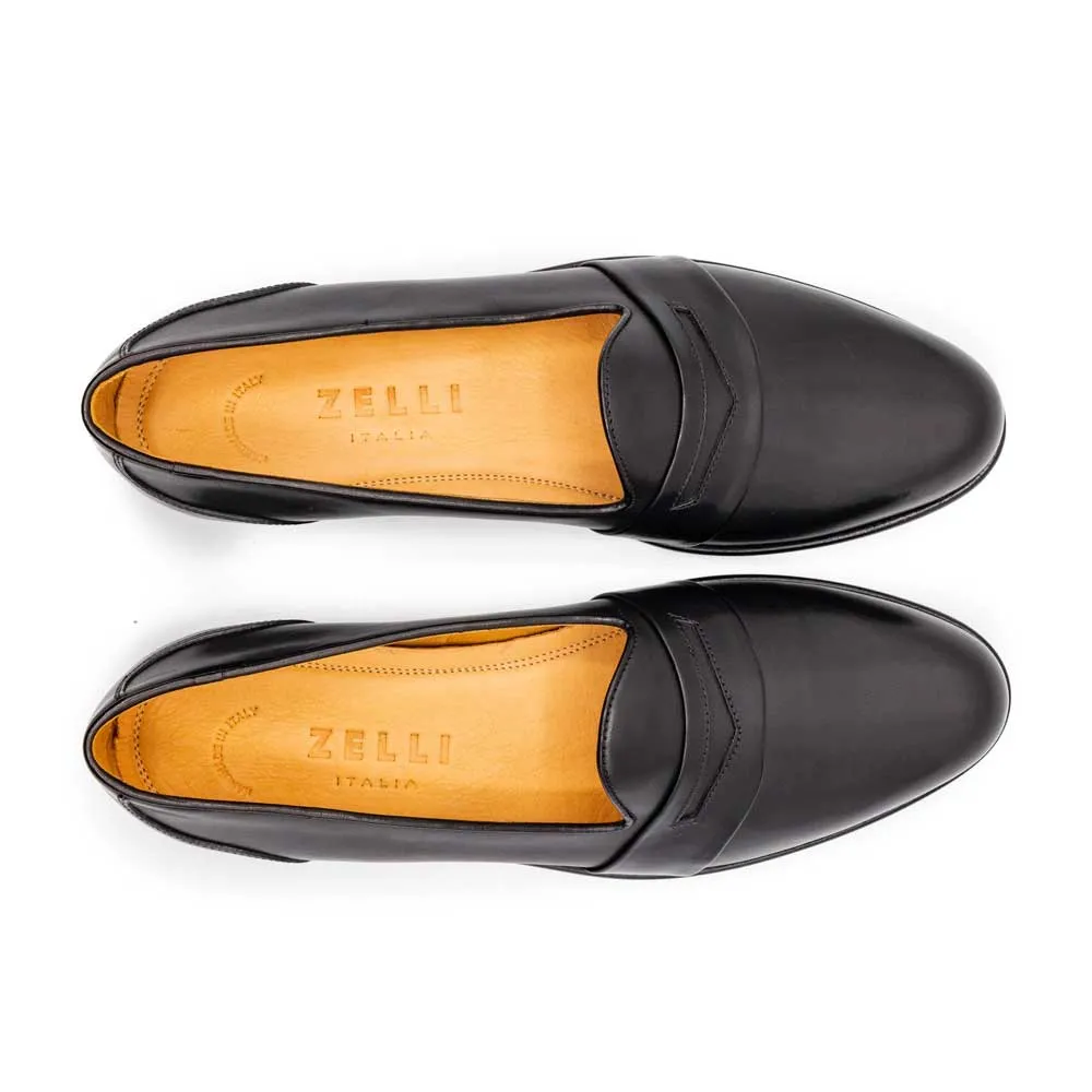 15-201-BLK AREZZO Calfskin Penny Loafer, Black