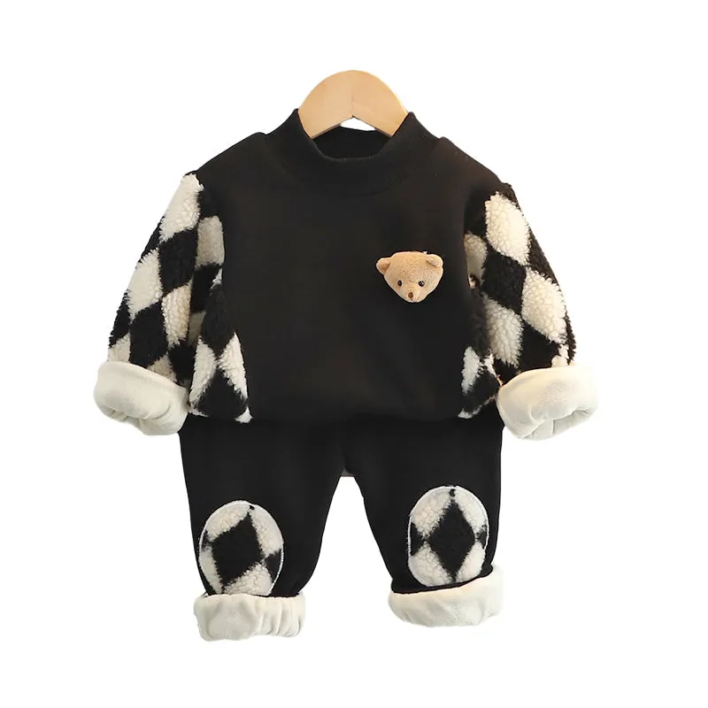 2 Pieces Set Baby Kid Unisex Cartoon Tops And Checked Pants