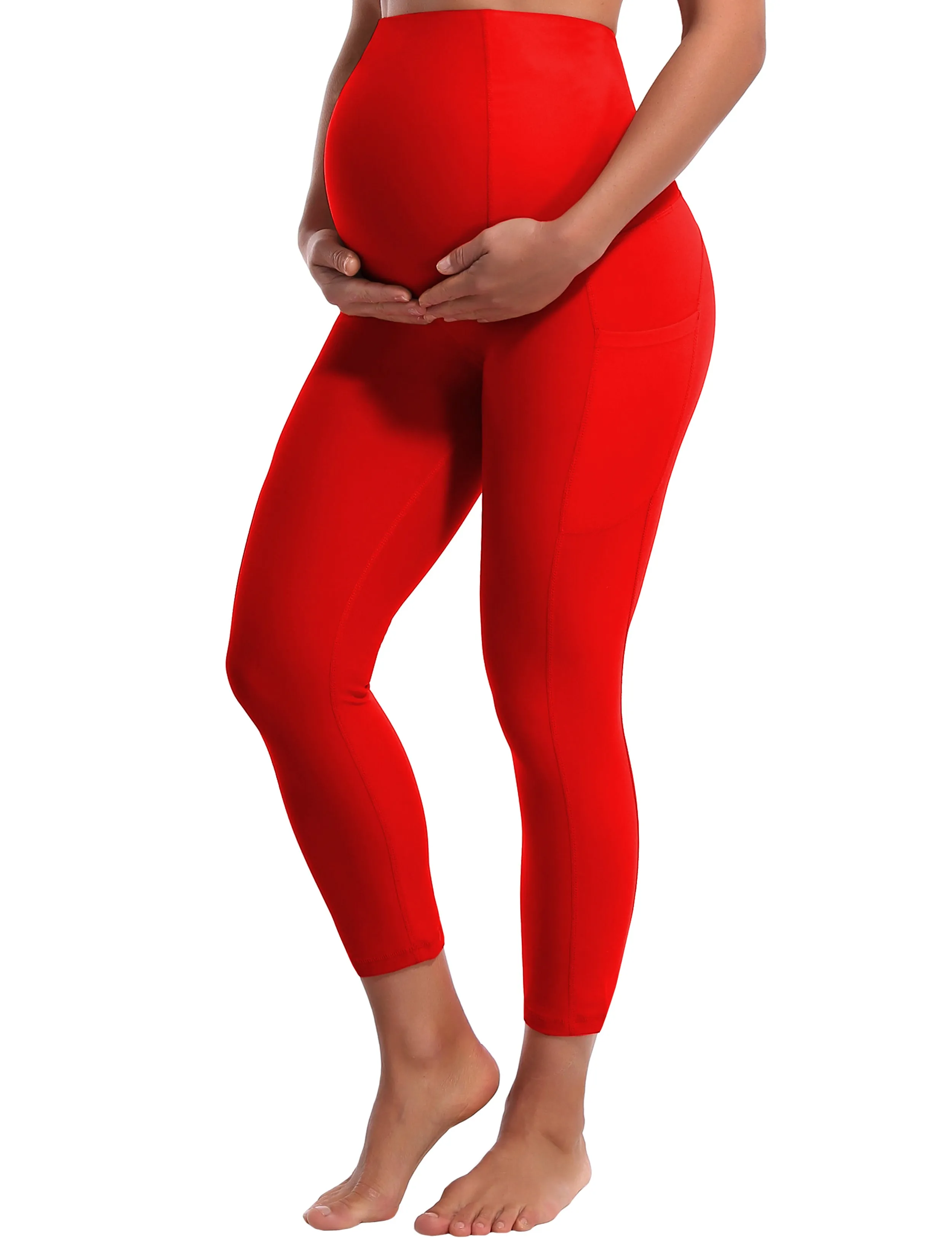 22" Side Pockets Maternity Yoga Pants scarlet