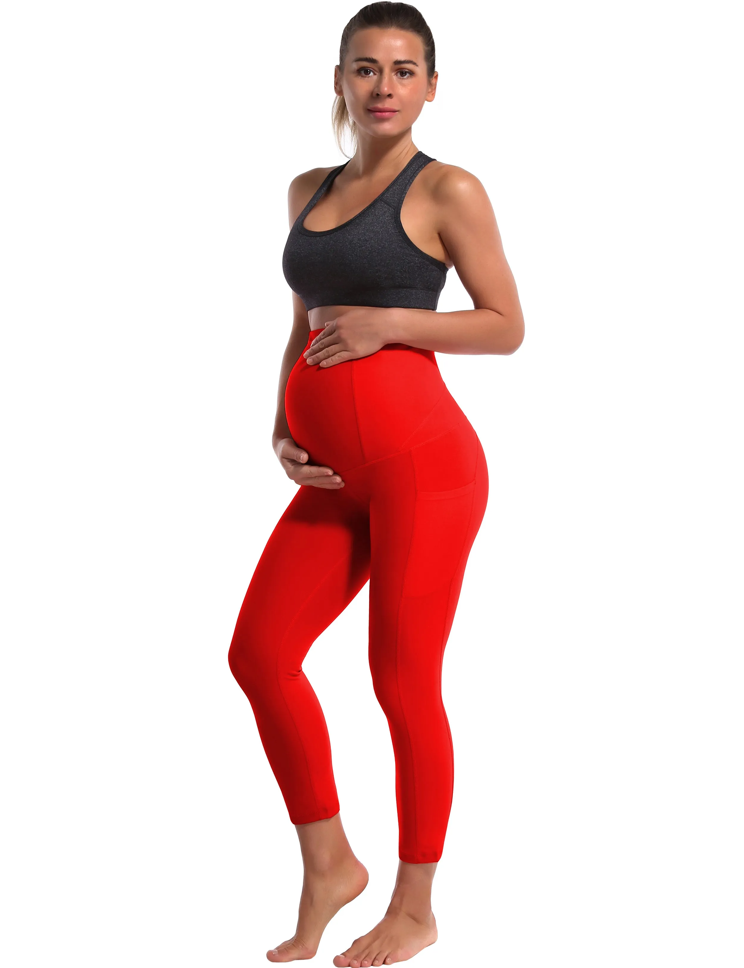 22" Side Pockets Maternity Yoga Pants scarlet