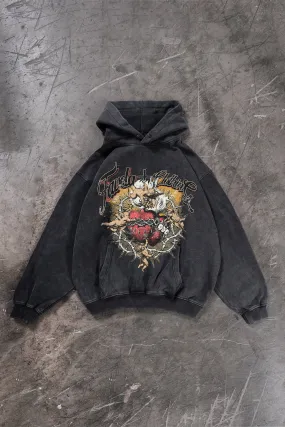 ANGEL HEART BLACK WASHED HOODIE