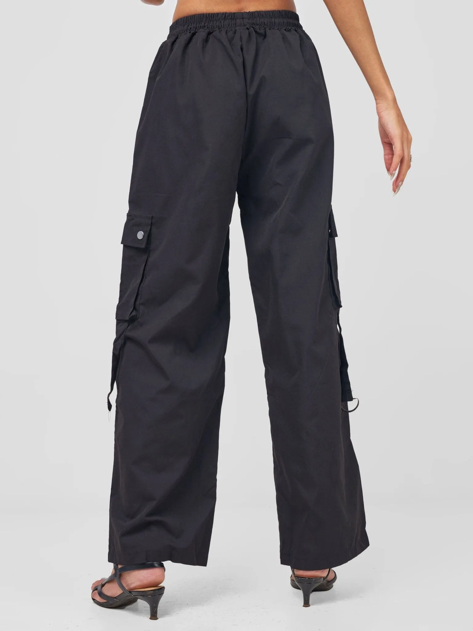 Anika Midi Rise ''Design'' Straight Fit Cargo Trousers - Black