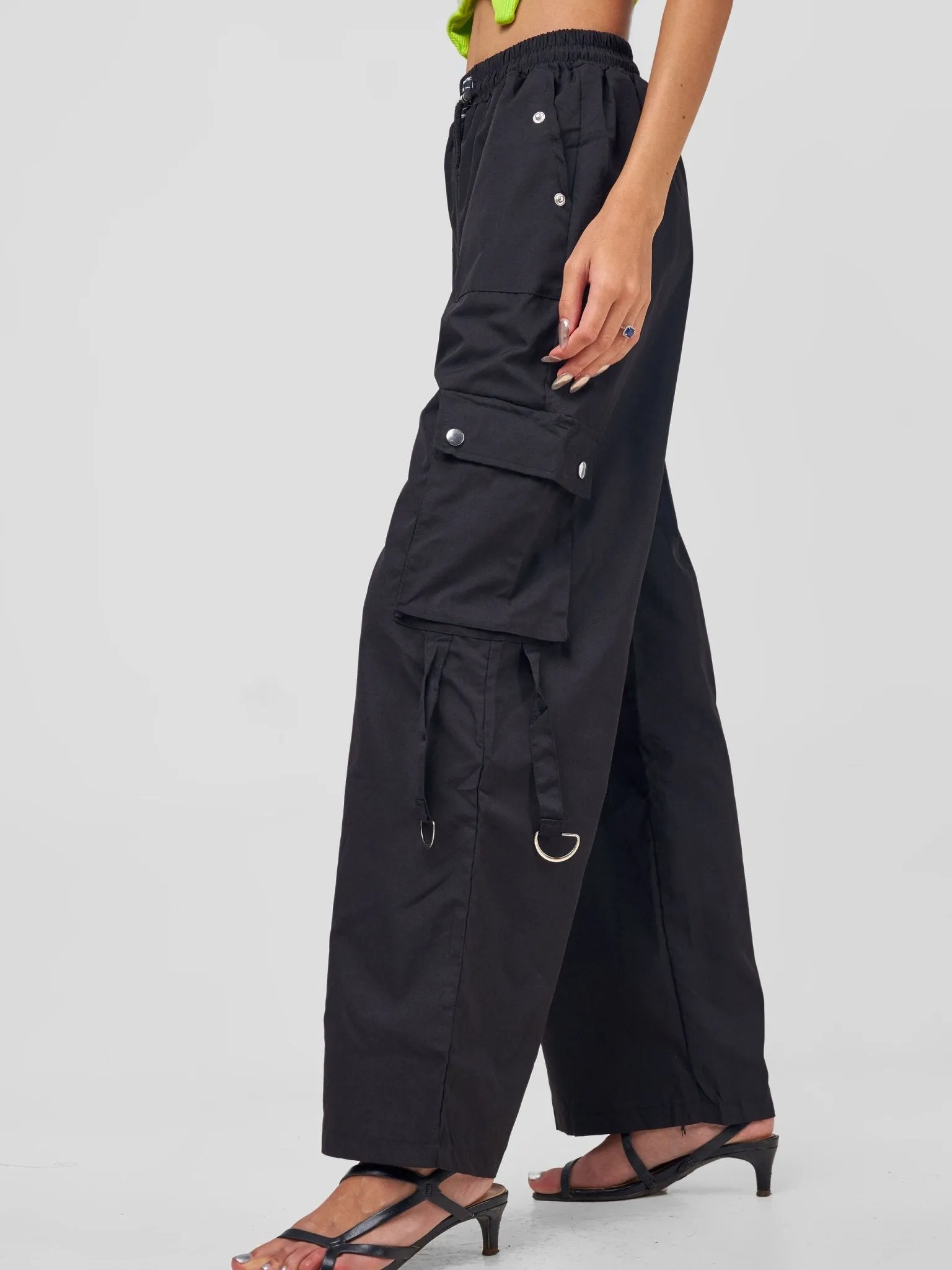 Anika Midi Rise ''Design'' Straight Fit Cargo Trousers - Black