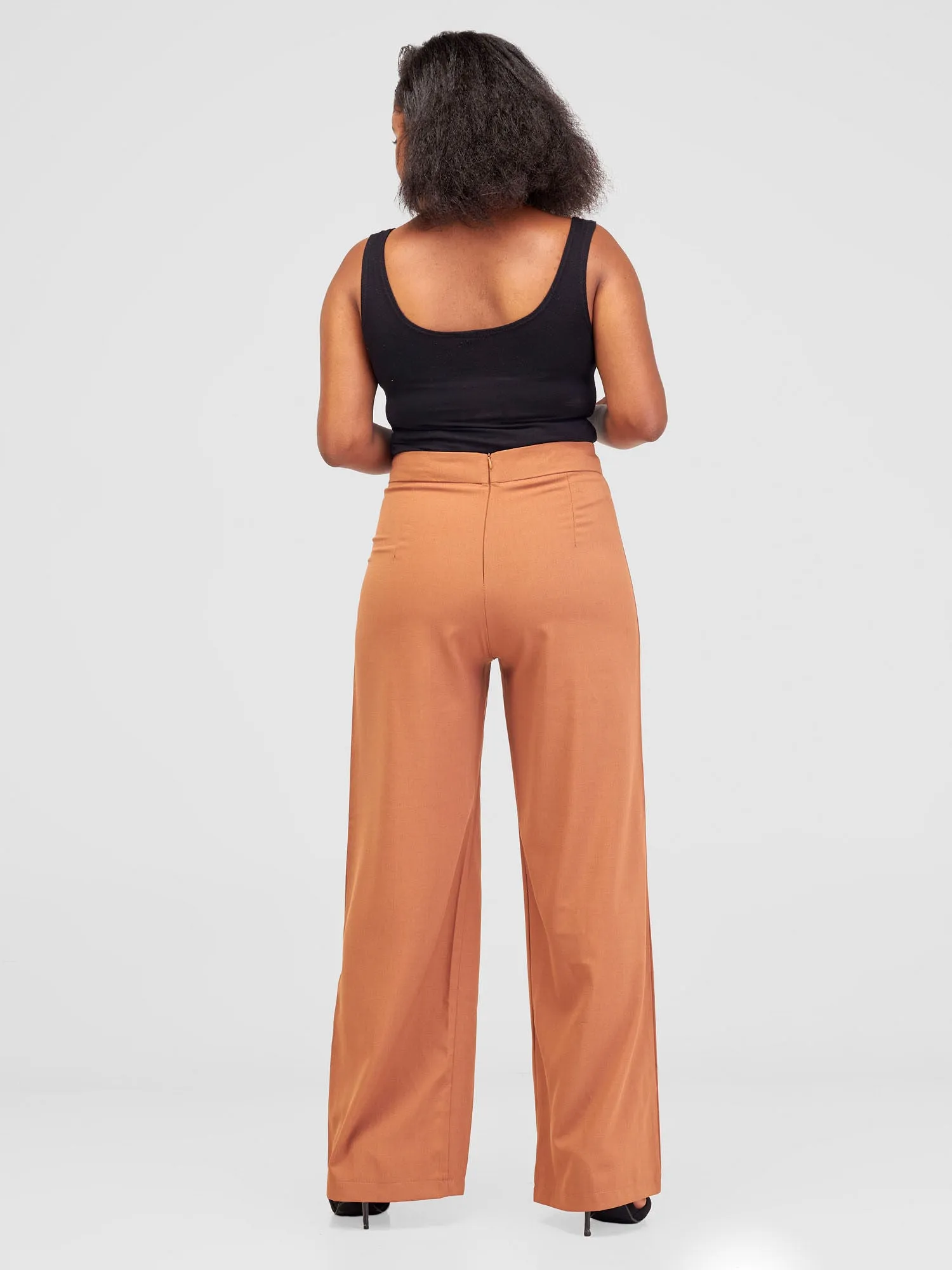 Anika Straight Leg Dress Pants With Zipper At Back - Brown