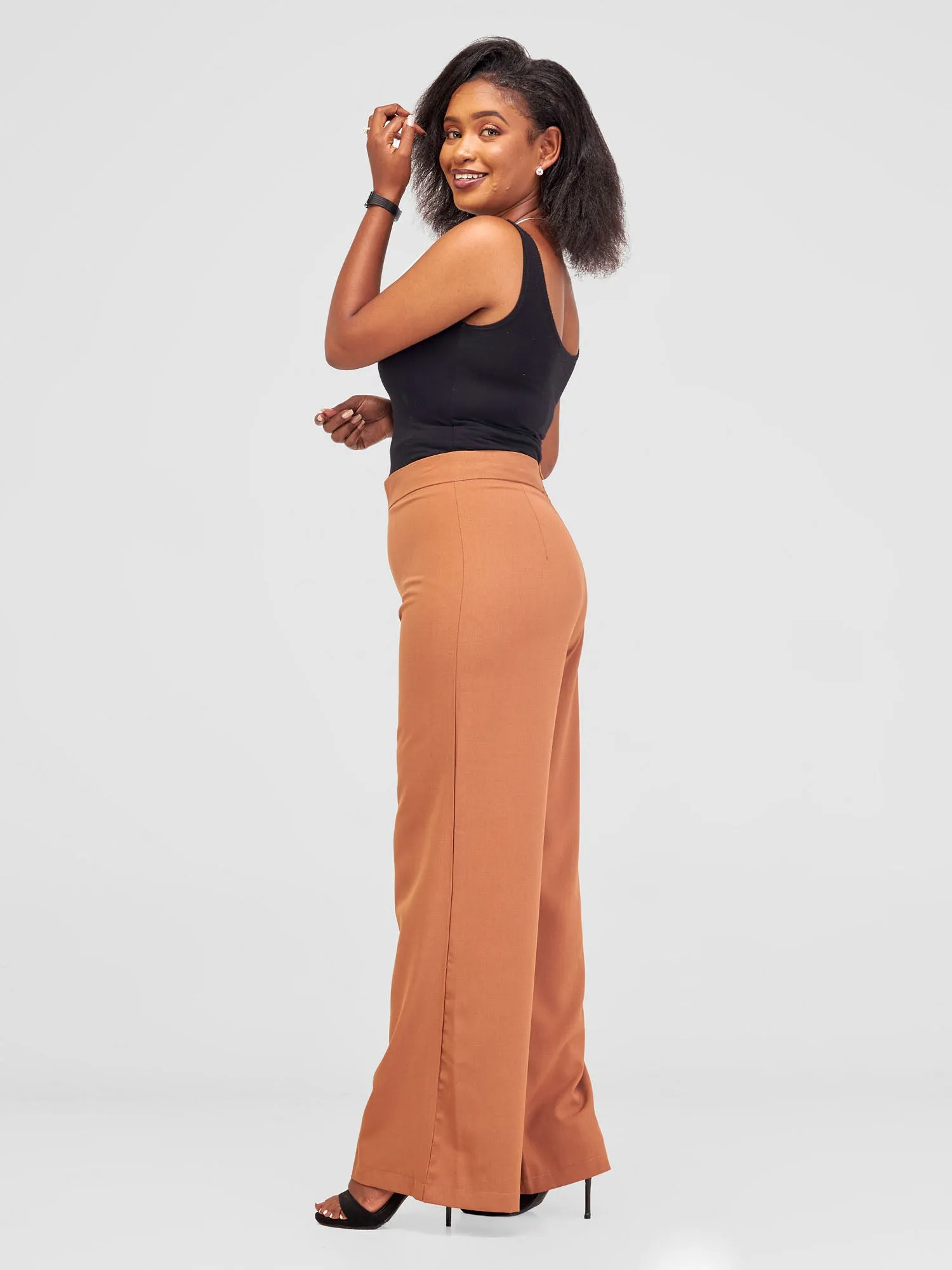 Anika Straight Leg Dress Pants With Zipper At Back - Brown