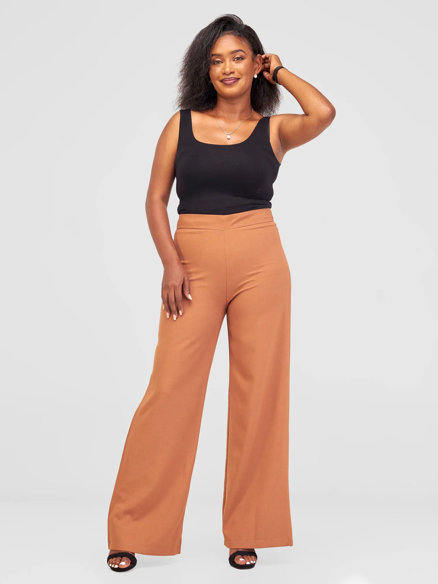 Anika Straight Leg Dress Pants With Zipper At Back - Brown