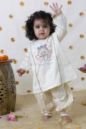 Baby Girl Lakshmi Embroidered  Premium Cotton Suit Set - Cream