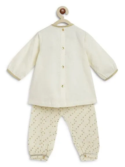 Baby Girl Lakshmi Embroidered  Premium Cotton Suit Set - Cream