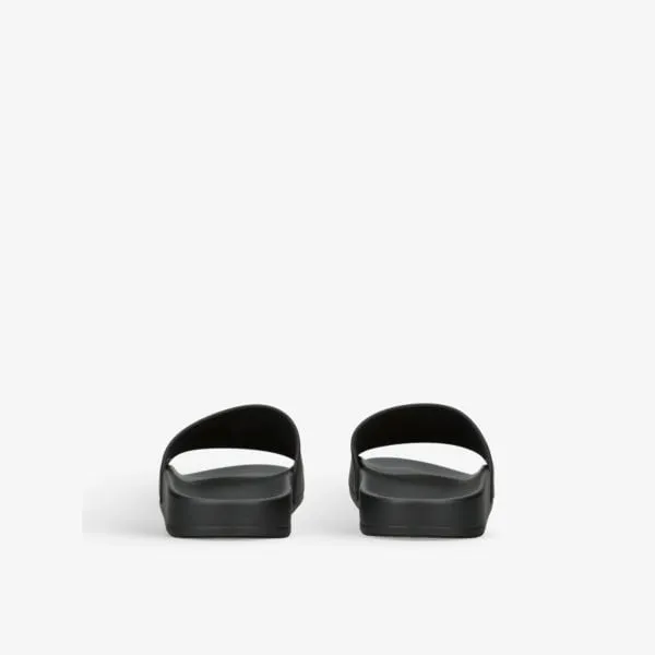 Balenciaga Logo Embossed Rubber Slippers, Black