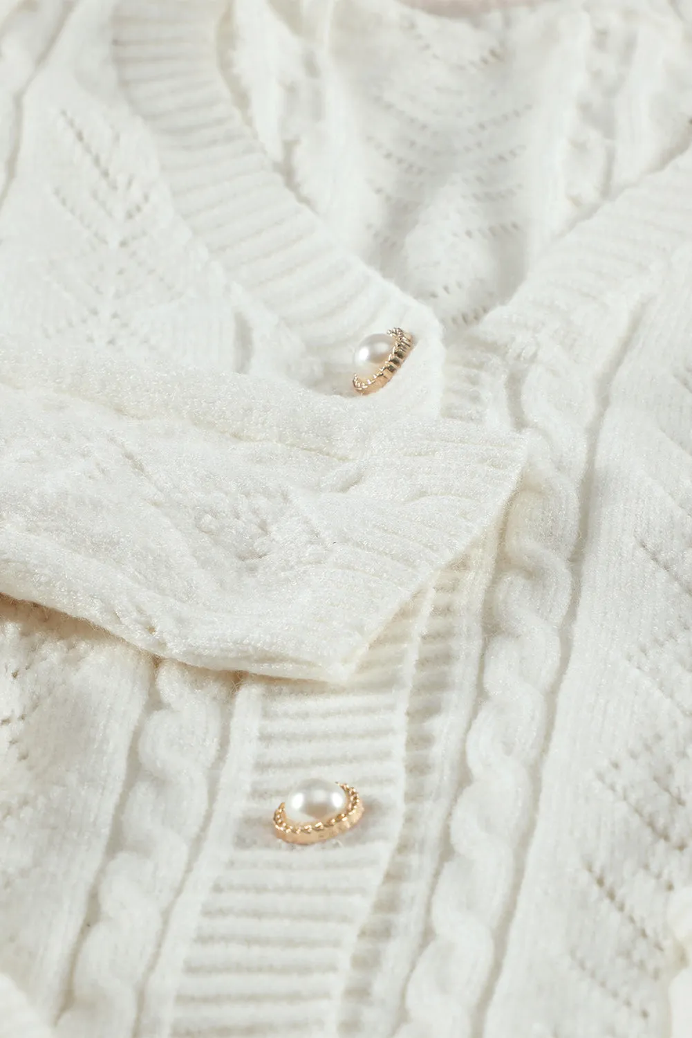 Beige Ruffled Buttoned Knitted Sweater