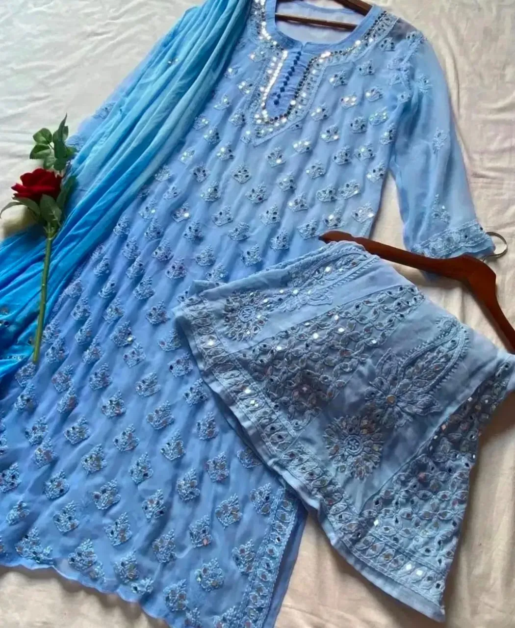 Blue Chikankari Sharara Set