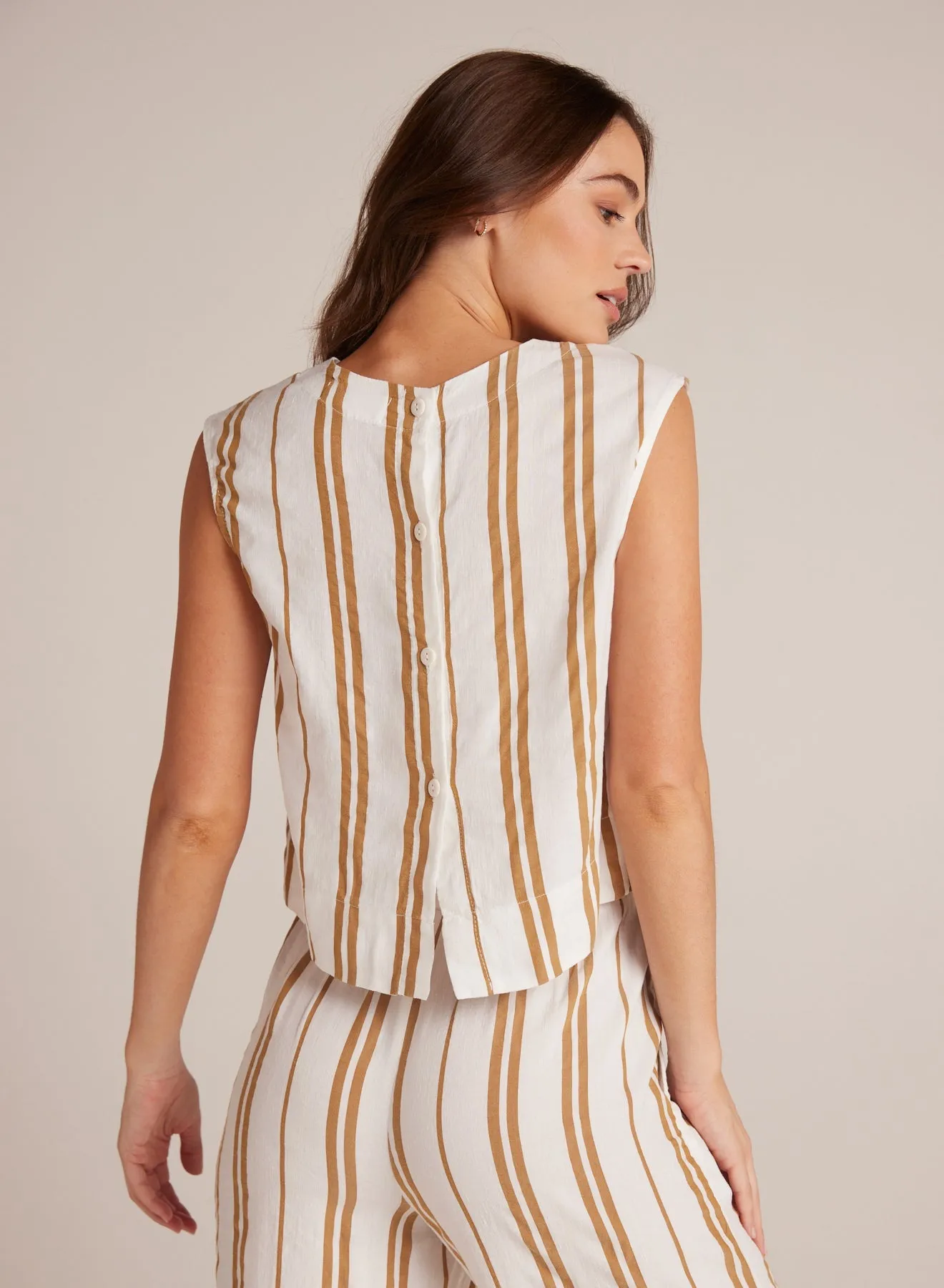 Boxy Button Back Top - Redwood Stripe