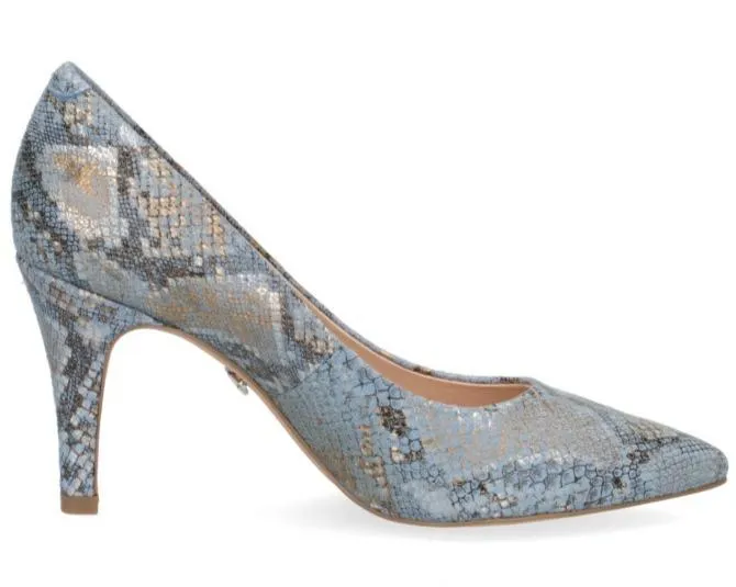 Caprice Ladies Sky Blue Snake Court Shoe 22416-913