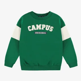 Chandail en coton ouaté brossé vert coupe ample , enfant || Green brushed french fleece loose-fitting sweater, child