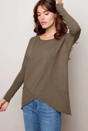 Charlie B Tunic knit sweater with pockets pine