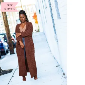 Chic Comfort Maxi Sweater Cardigan |Brown