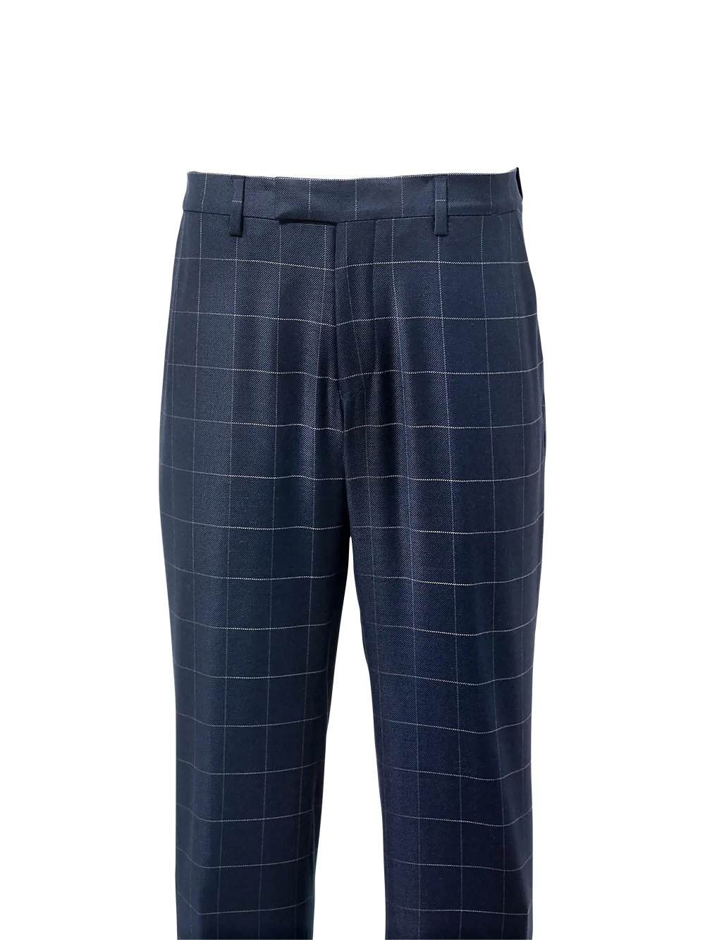 Classic Fit Essential Wool Flat Front Suit Pants - Navy Windowpane