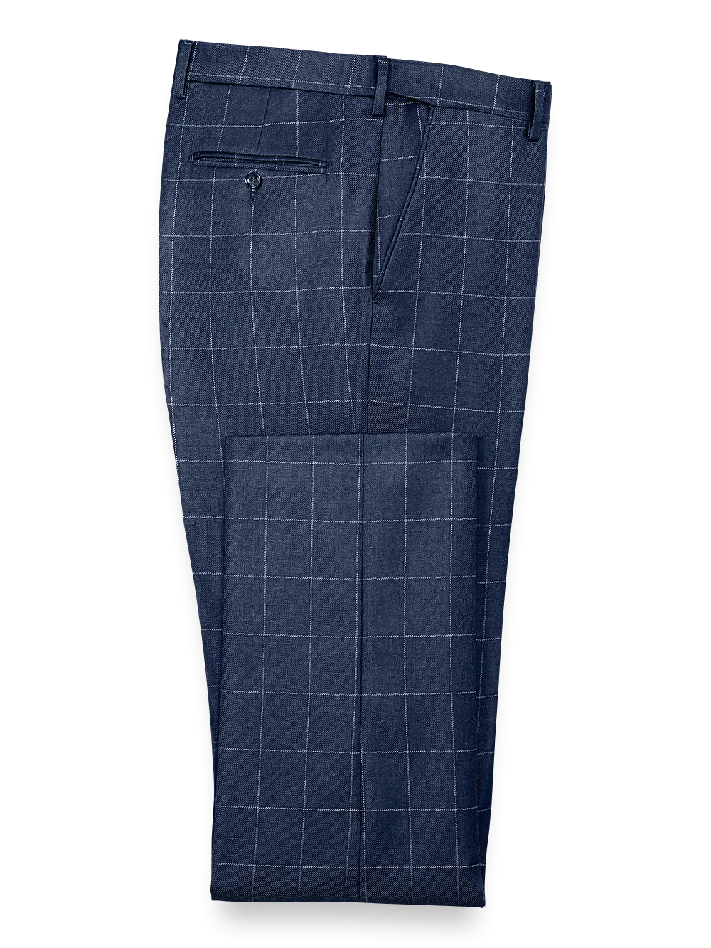 Classic Fit Essential Wool Flat Front Suit Pants - Navy Windowpane