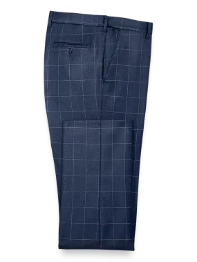 Classic Fit Essential Wool Flat Front Suit Pants - Navy Windowpane