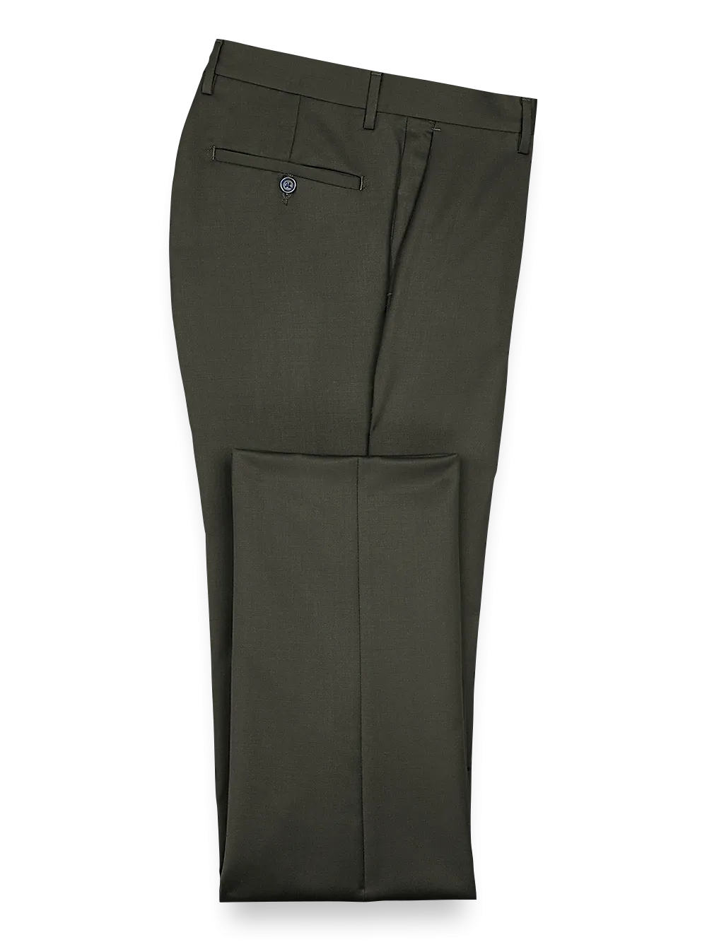 Classic Fit Wool Gabardine Flat Front Pants - Olive