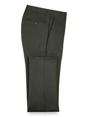 Classic Fit Wool Gabardine Flat Front Pants - Olive