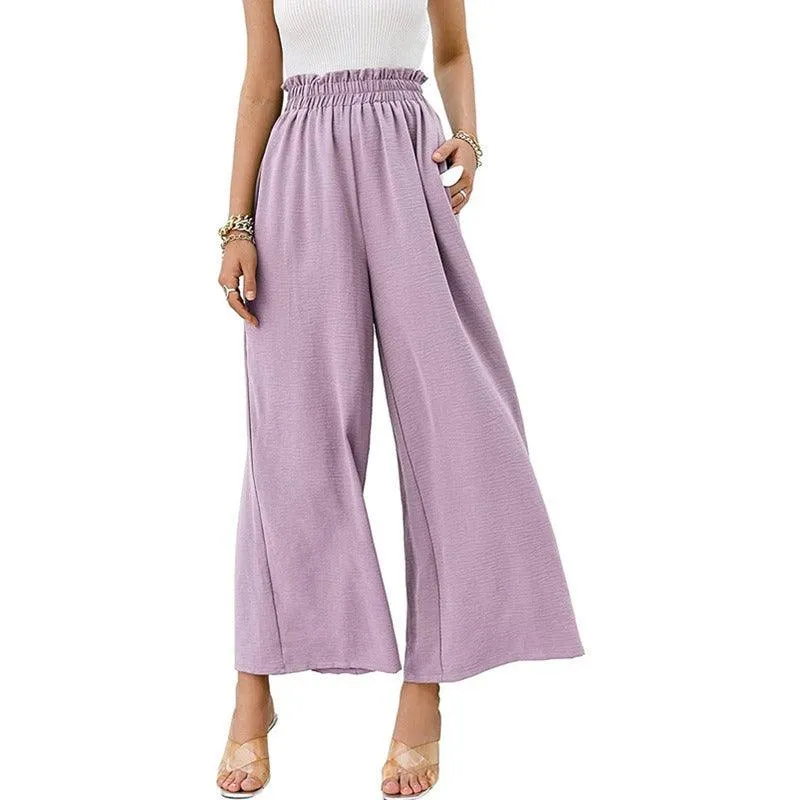 Cotton & Linen Solid High Waist Wide-leg Pants