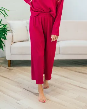 Darci Textured Ribbed Flowy Pants - Magenta FINAL SALE