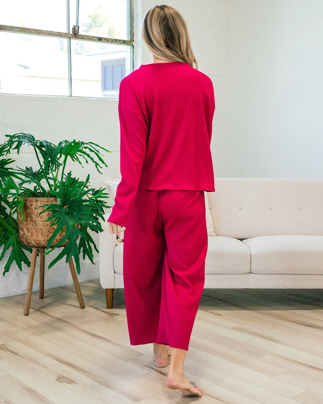 Darci Textured Ribbed Flowy Pants - Magenta FINAL SALE