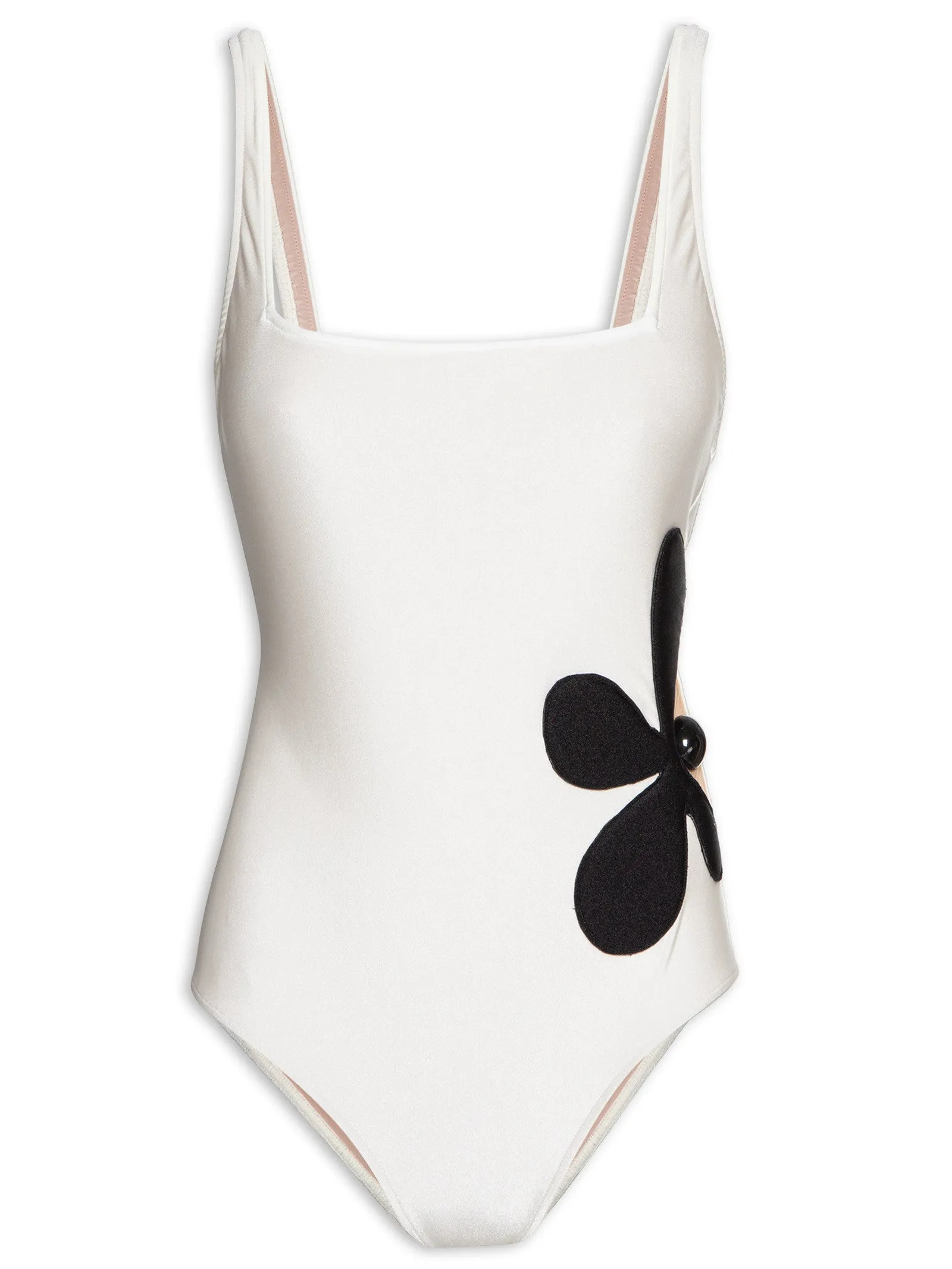 Floral Off-White with Black Flower Cut-Out Swimsuit