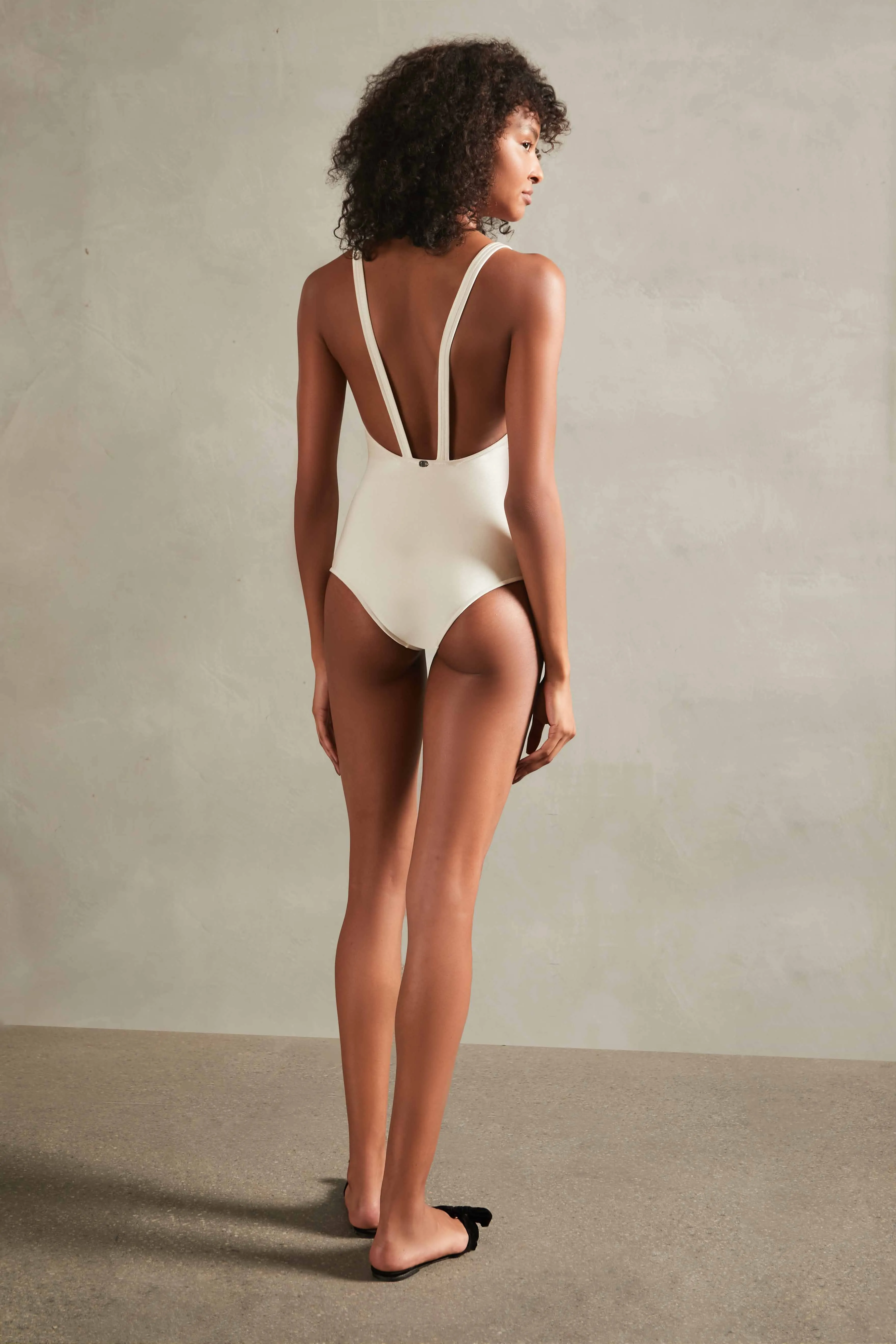 Floral Off-White with Black Flower Cut-Out Swimsuit