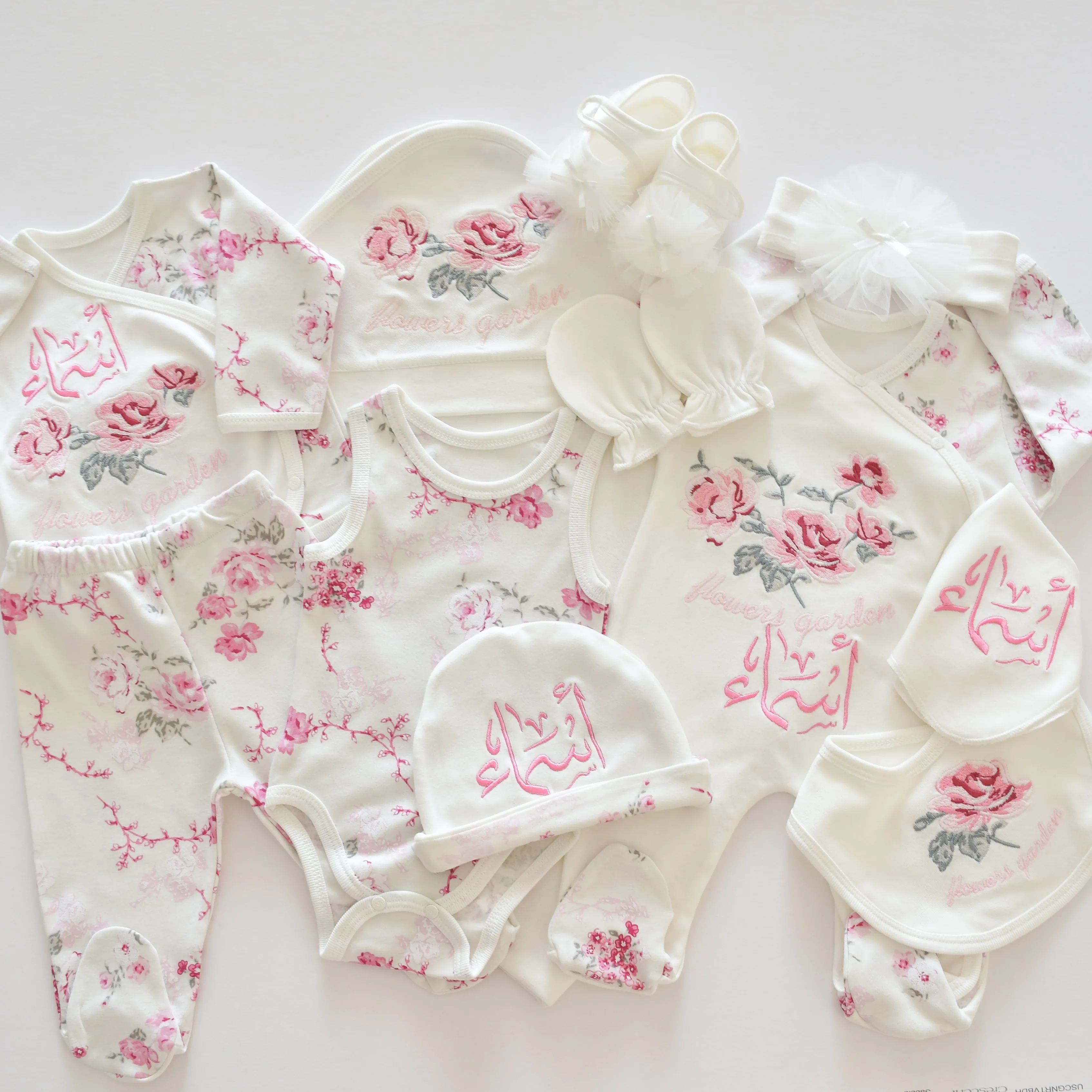 Flower Garden Embroidered Newborn Girl Set