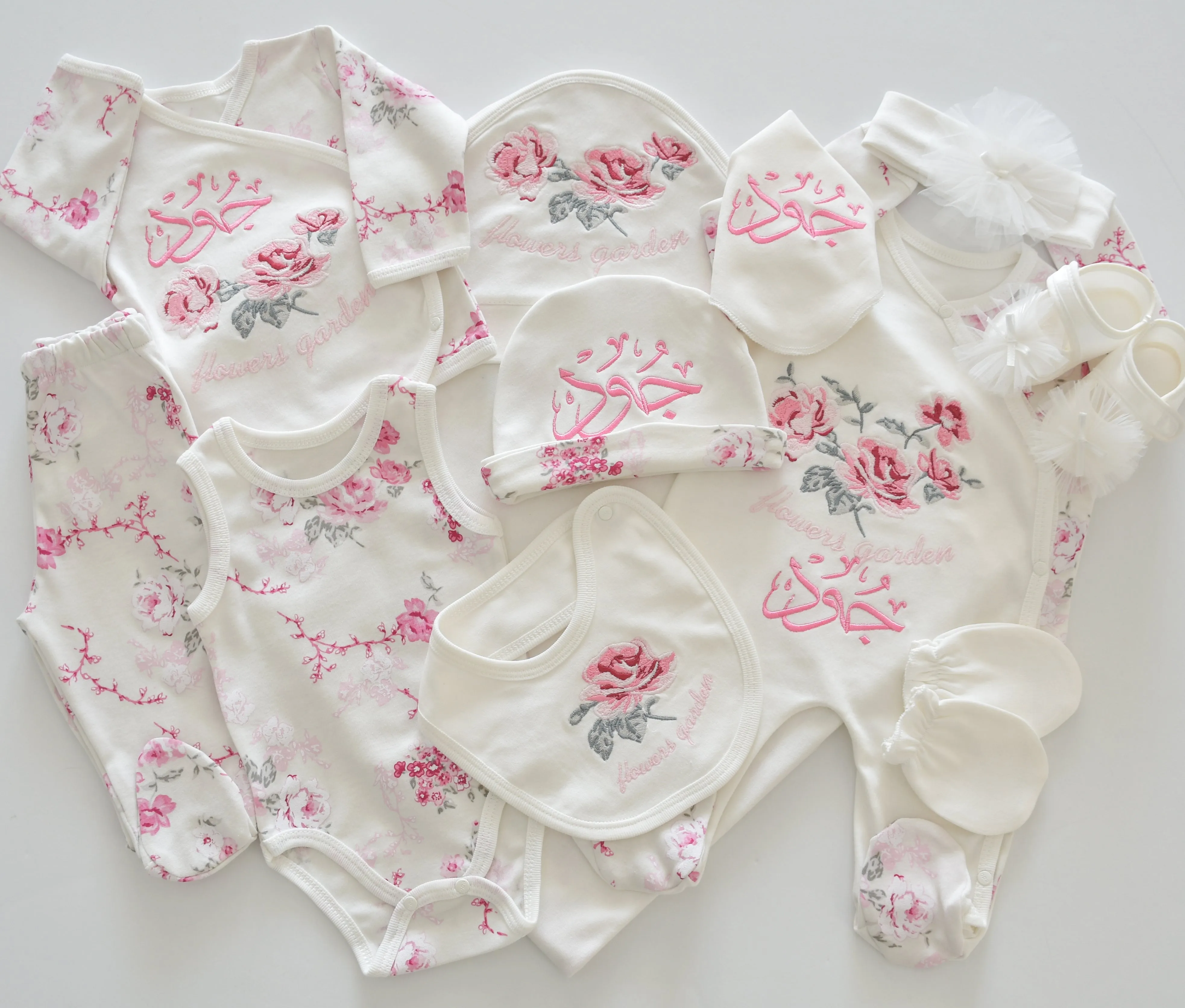 Flower Garden Embroidered Newborn Girl Set