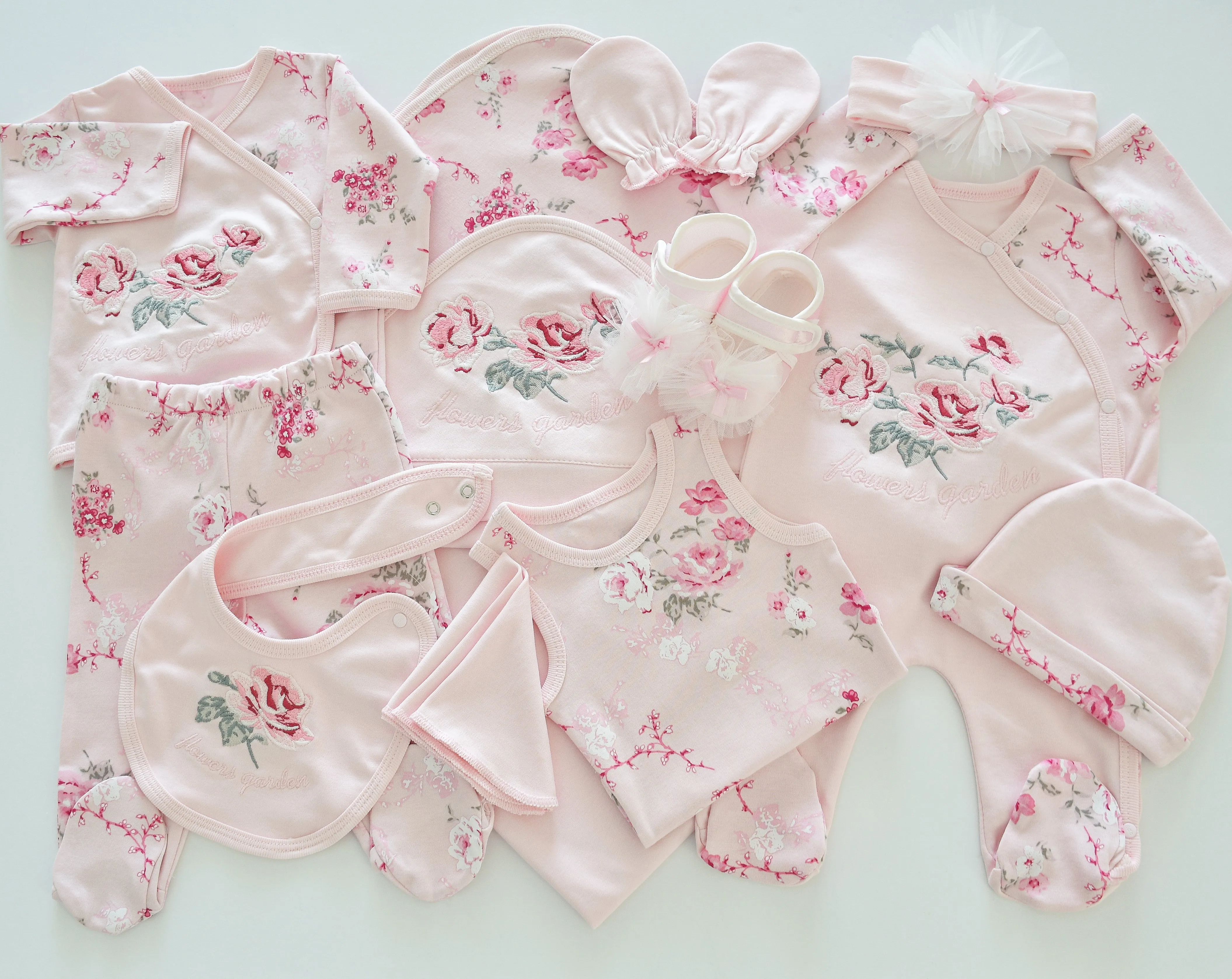 Flower Garden Embroidered Newborn Girl Set