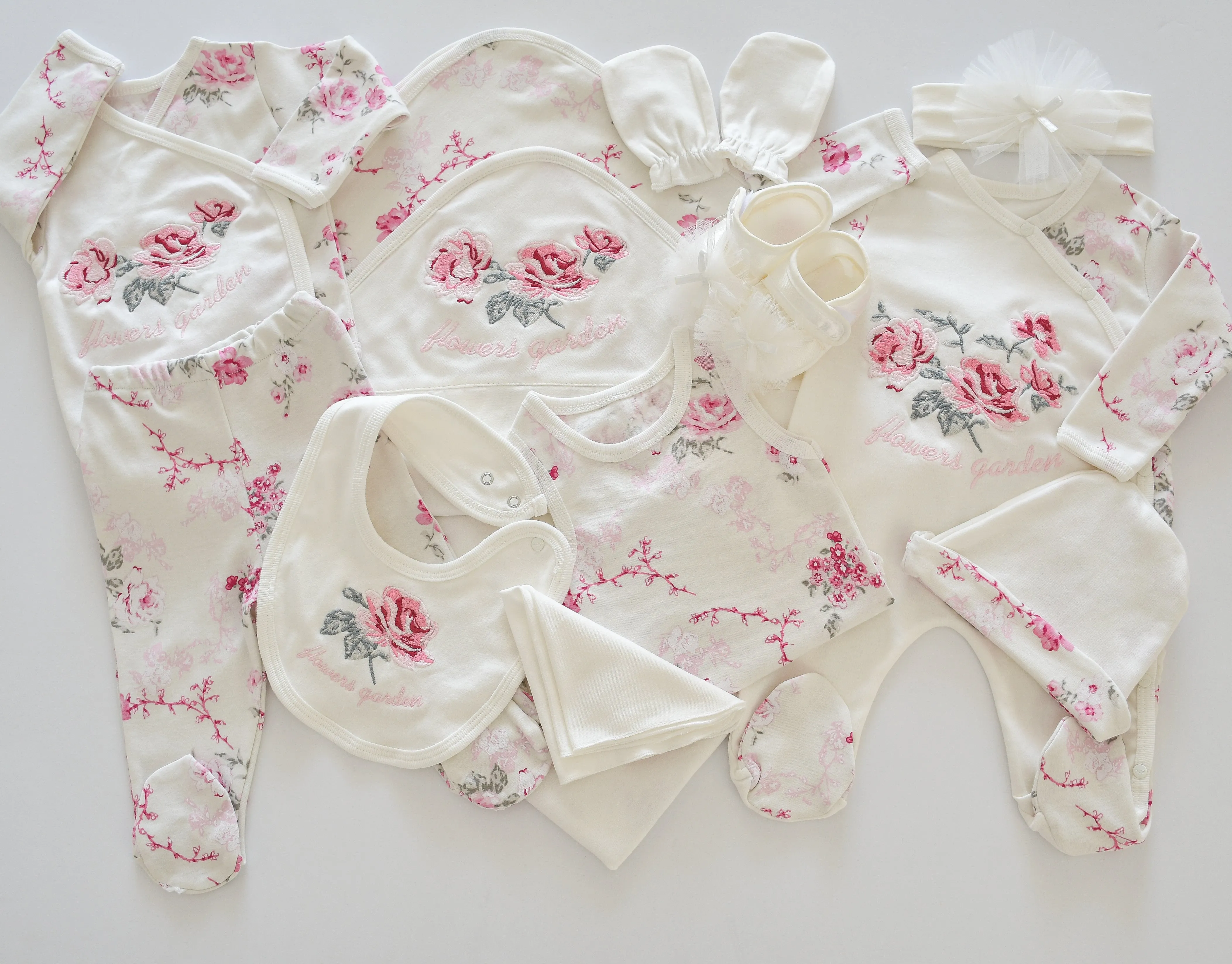 Flower Garden Embroidered Newborn Girl Set