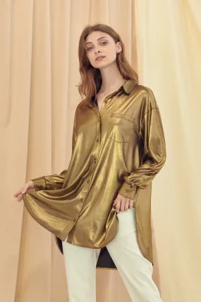 Gold Button Up Stretch Top