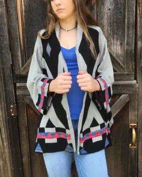 Grey & Black Cascading Aztec Sweater Cardigan