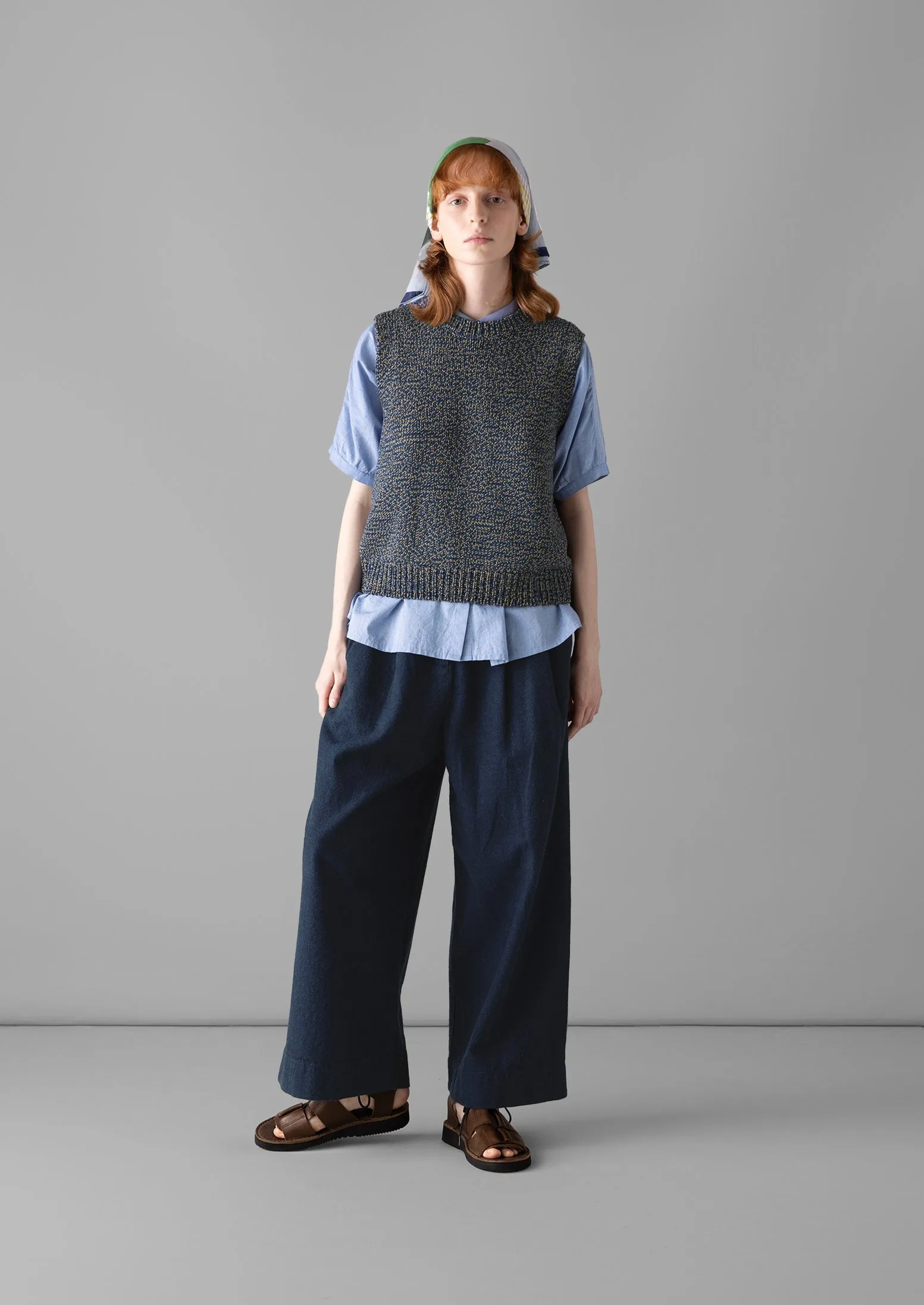 Hemp Cotton Paper Bag Pants | Dark Chambray Blue