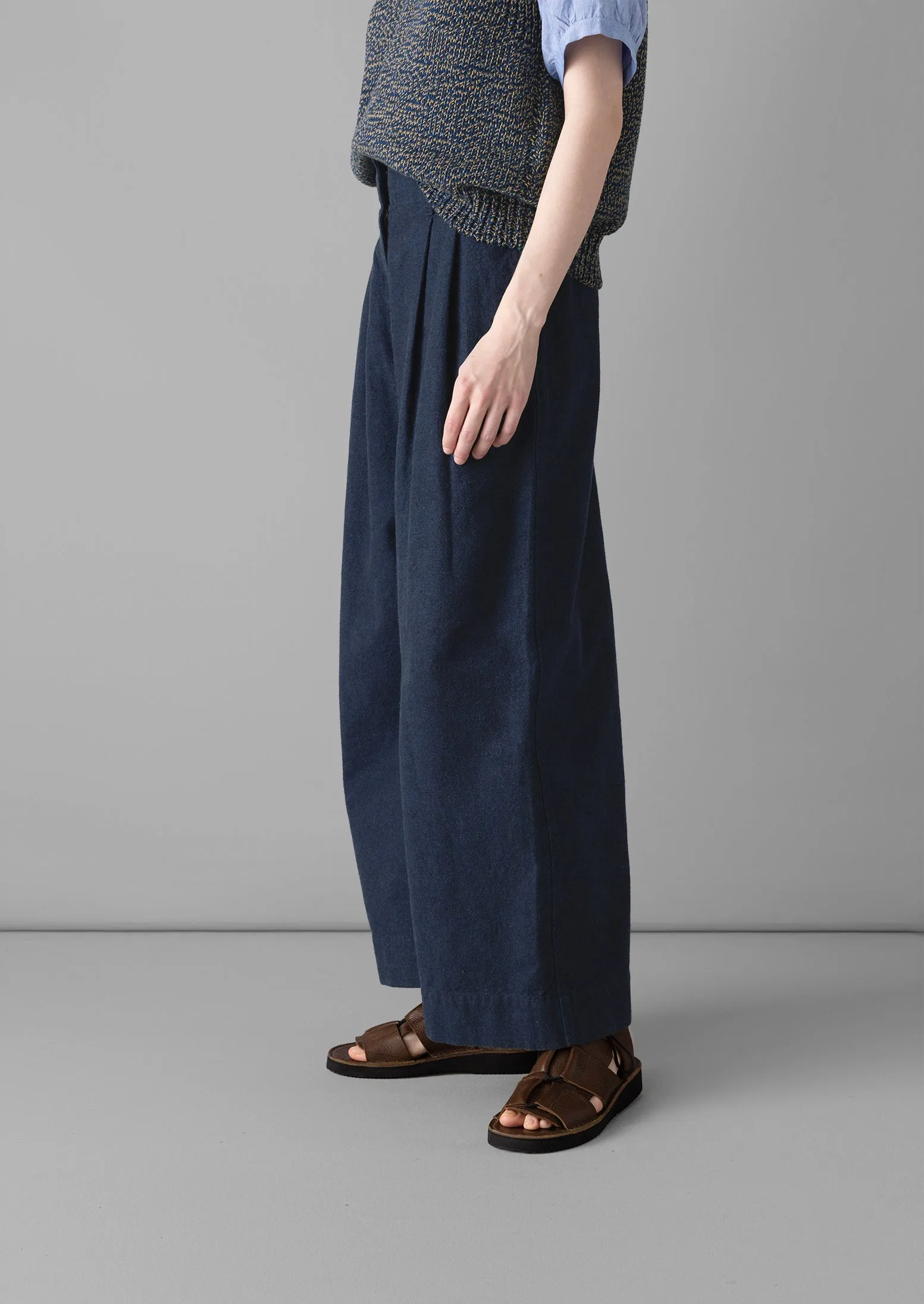 Hemp Cotton Paper Bag Pants | Dark Chambray Blue