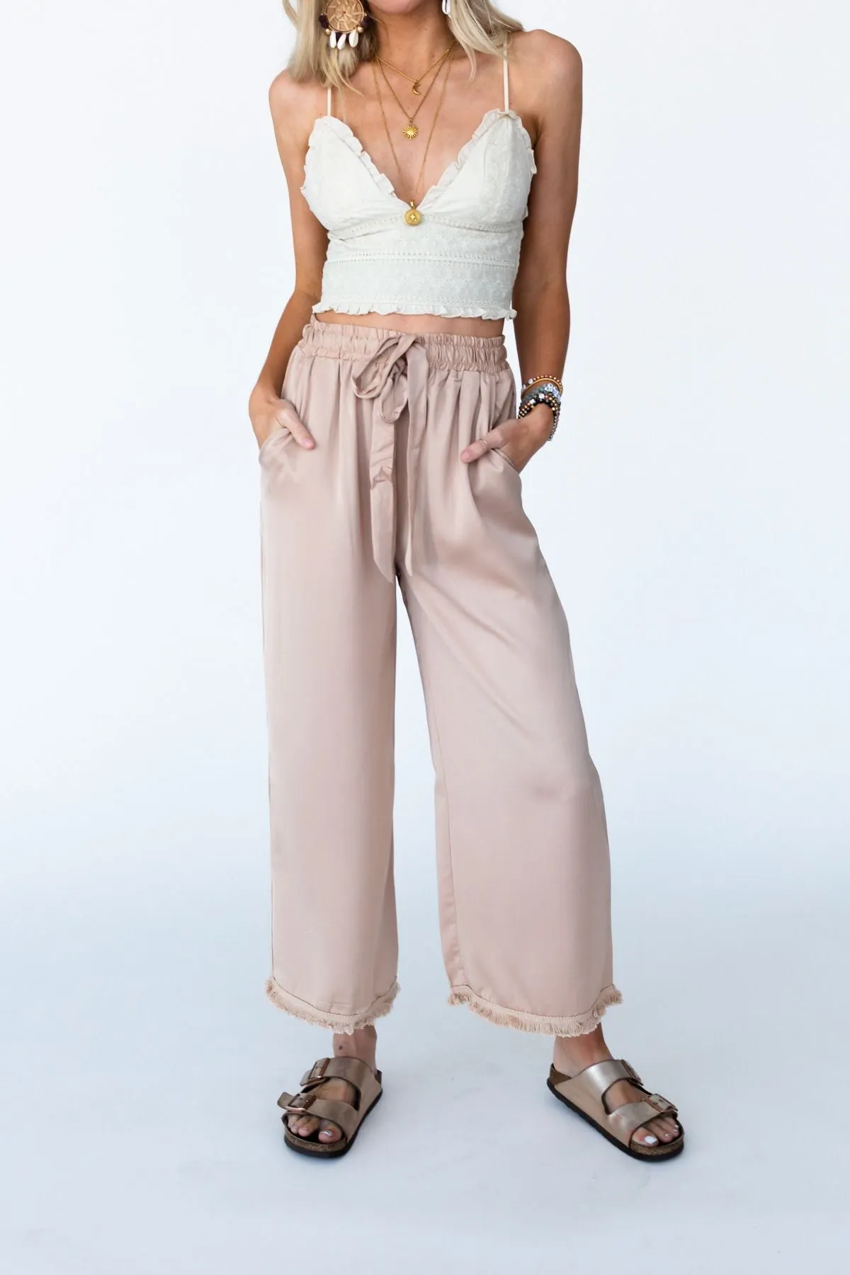 Here To Stay Fringed Culottes - Taupe