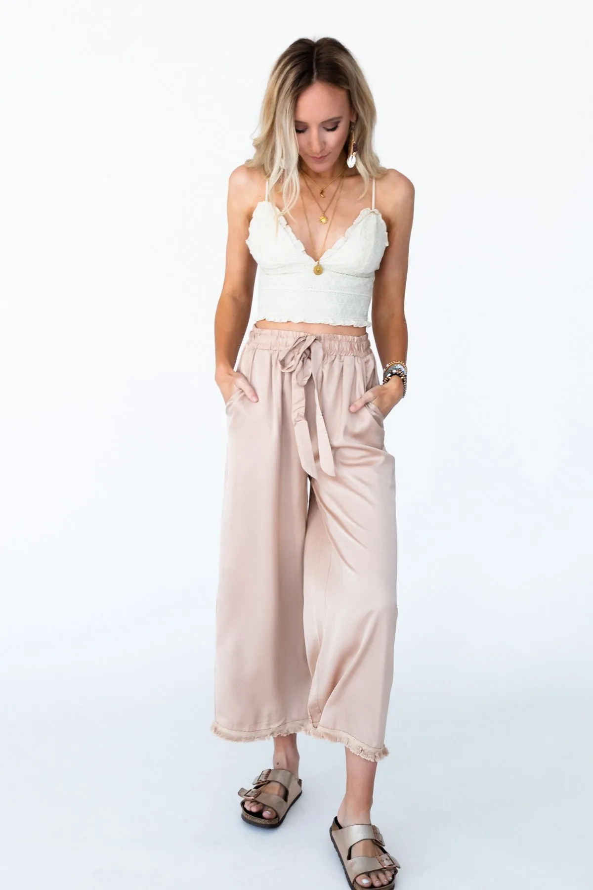 Here To Stay Fringed Culottes - Taupe