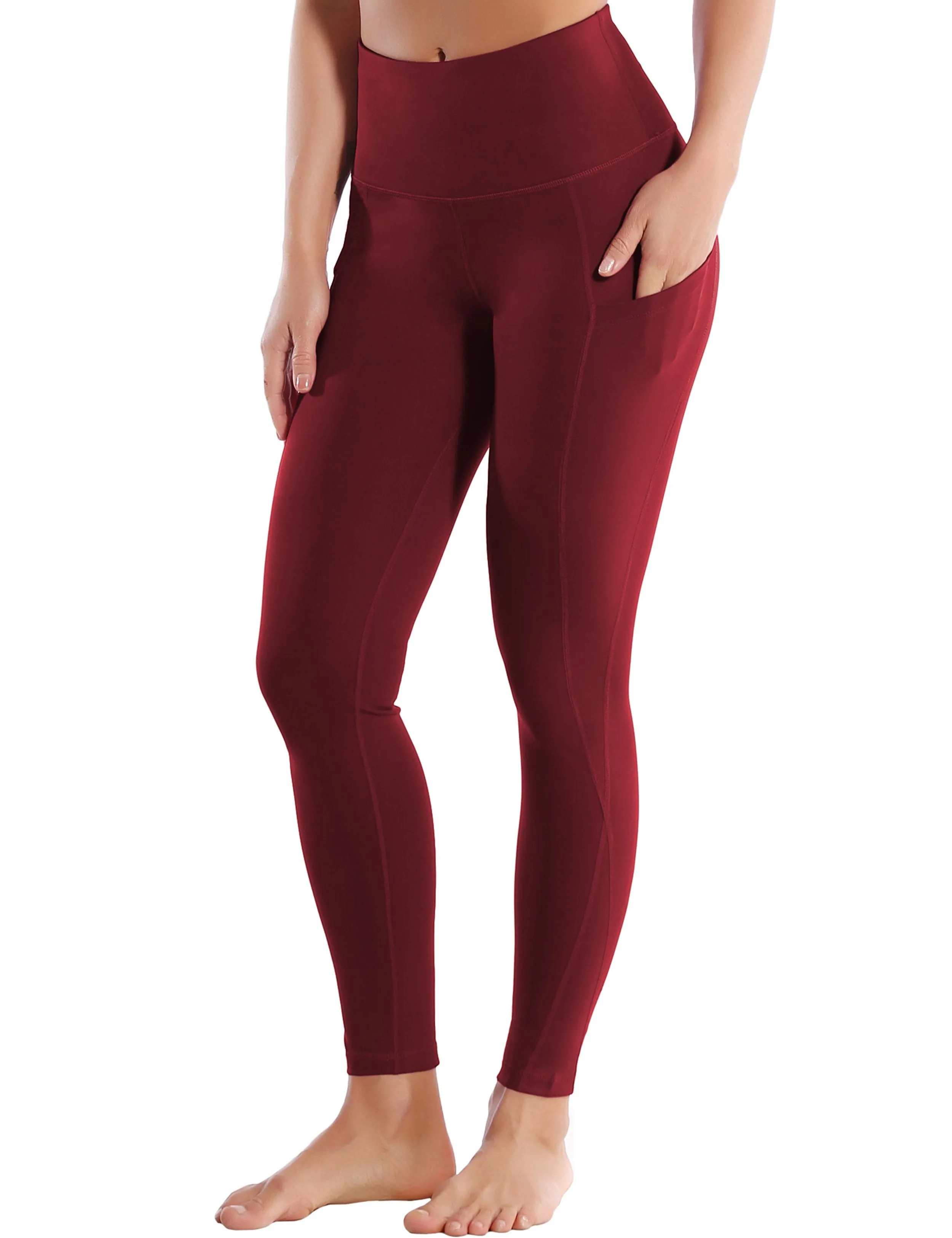 High Waist Side Pockets Yoga Pants cherryred ins