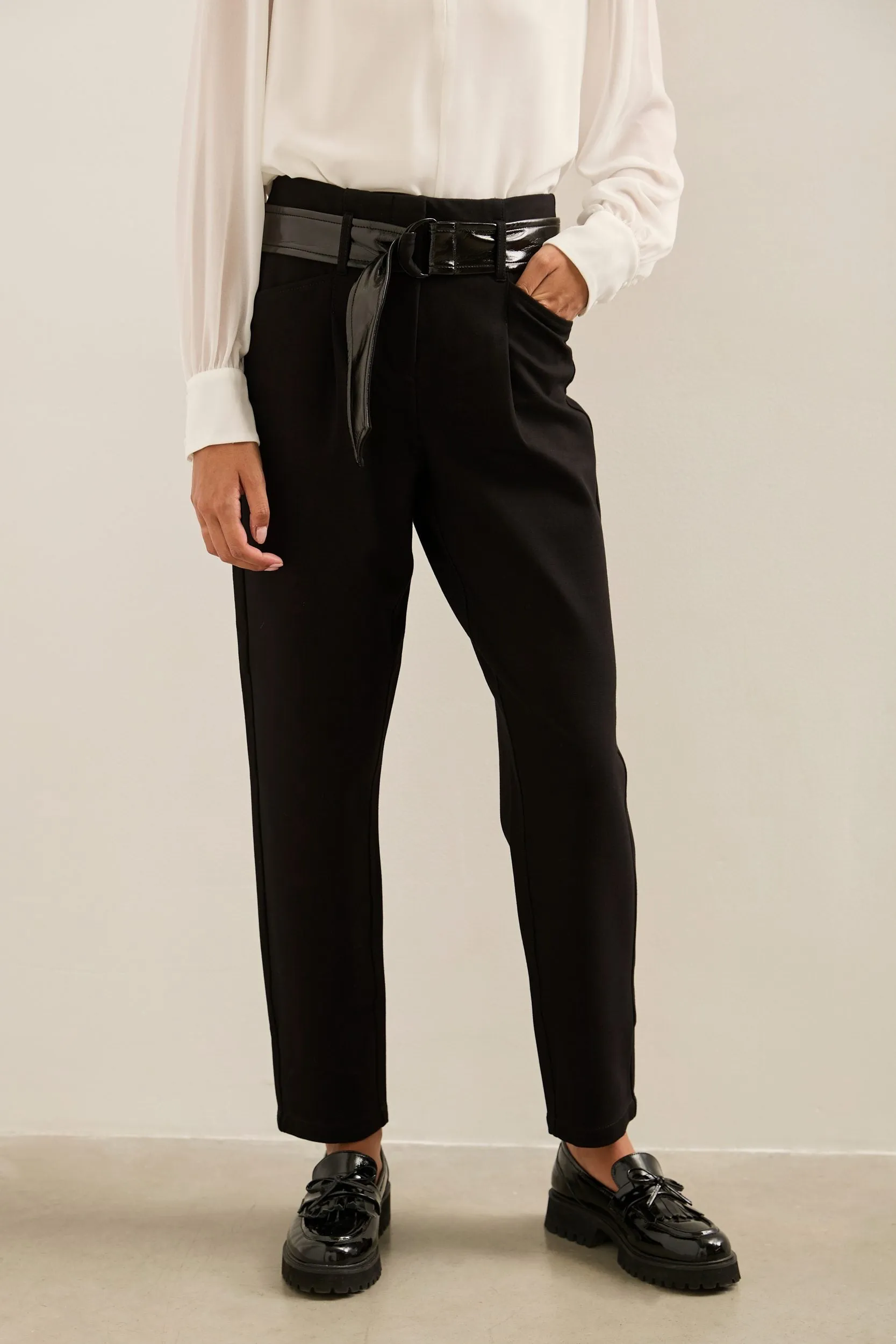 High waisted ponte pants with belt