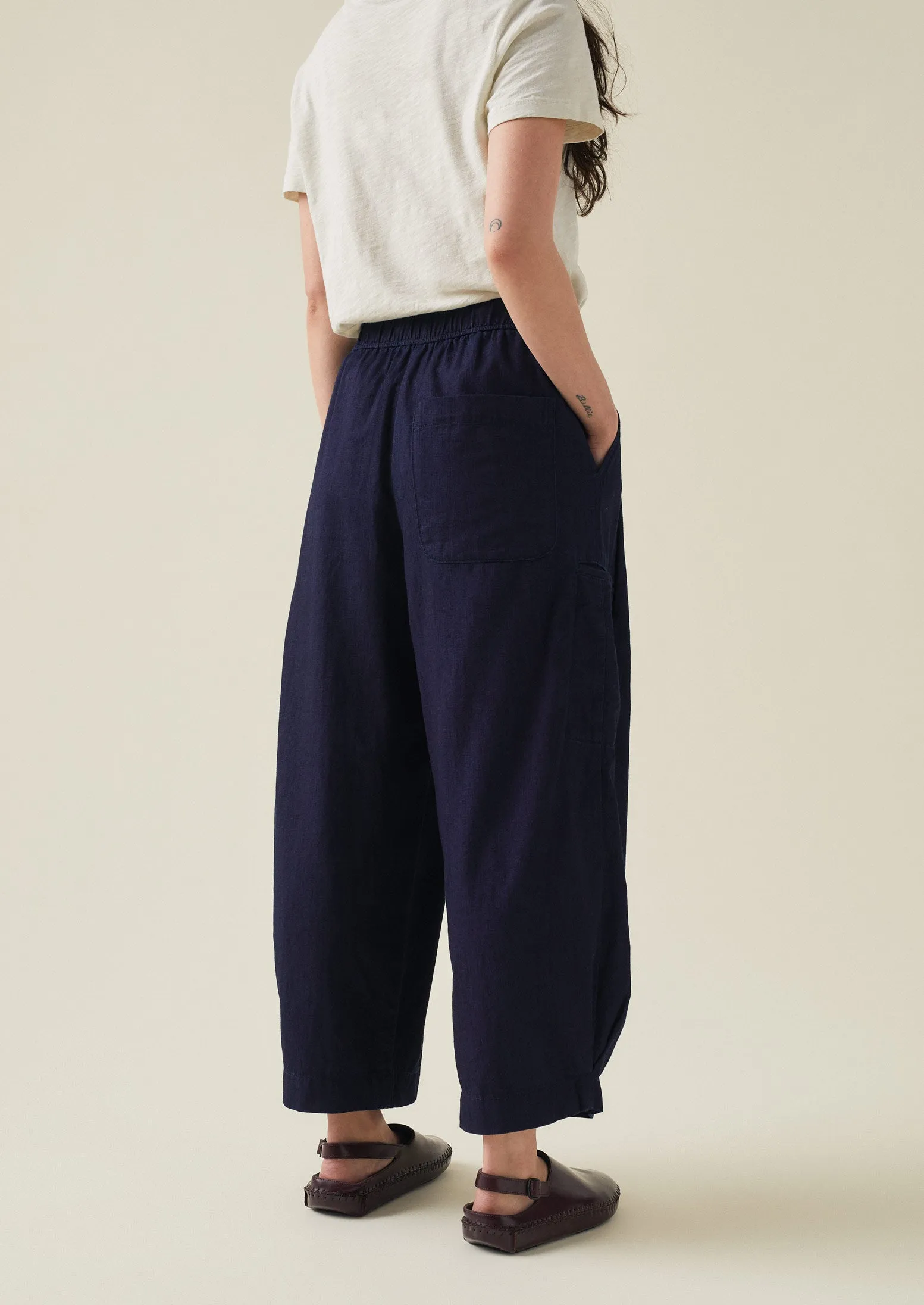 Indigo Cotton Twill Wide Leg Pants | Indigo