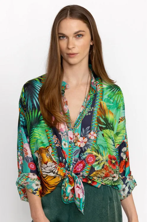 Johnny Was Tigers Et Fleurs seline Button Down Silk Blouse