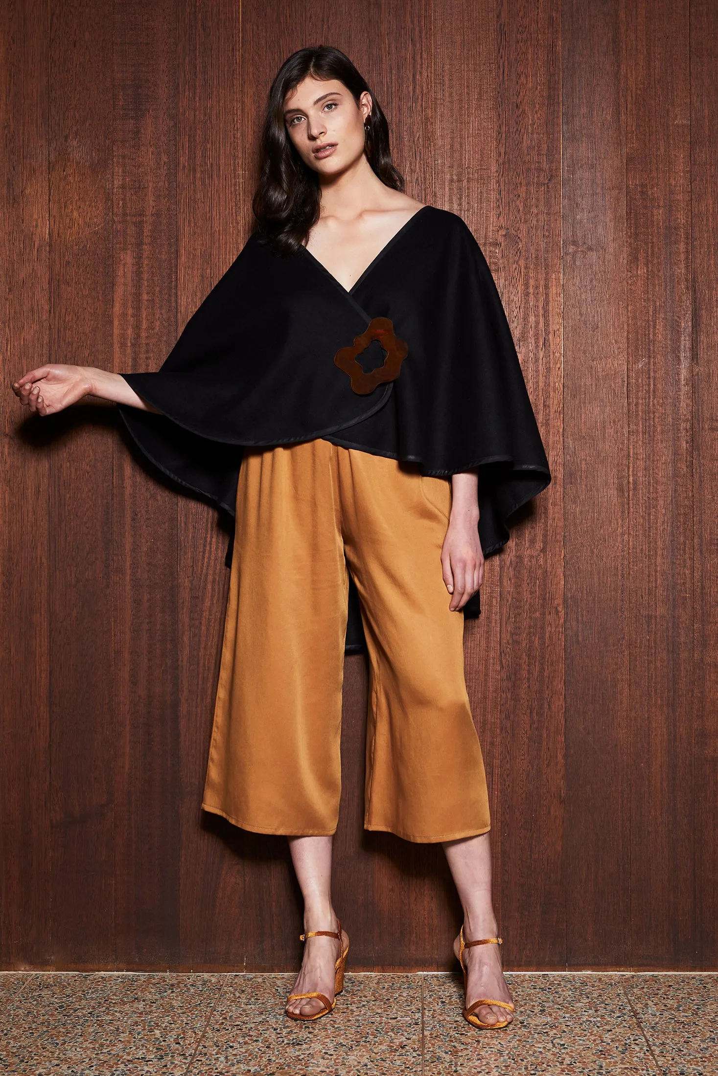 LEAF LITTER CULOTTES [ Mustard Orange Tencel Wide Leg Pants, Elastic Waist ]