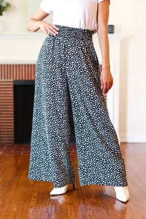 Let's Meet Up Black Animal Print Smocked Waist Palazzo Pants (Shipping in 1-2 Weeks)