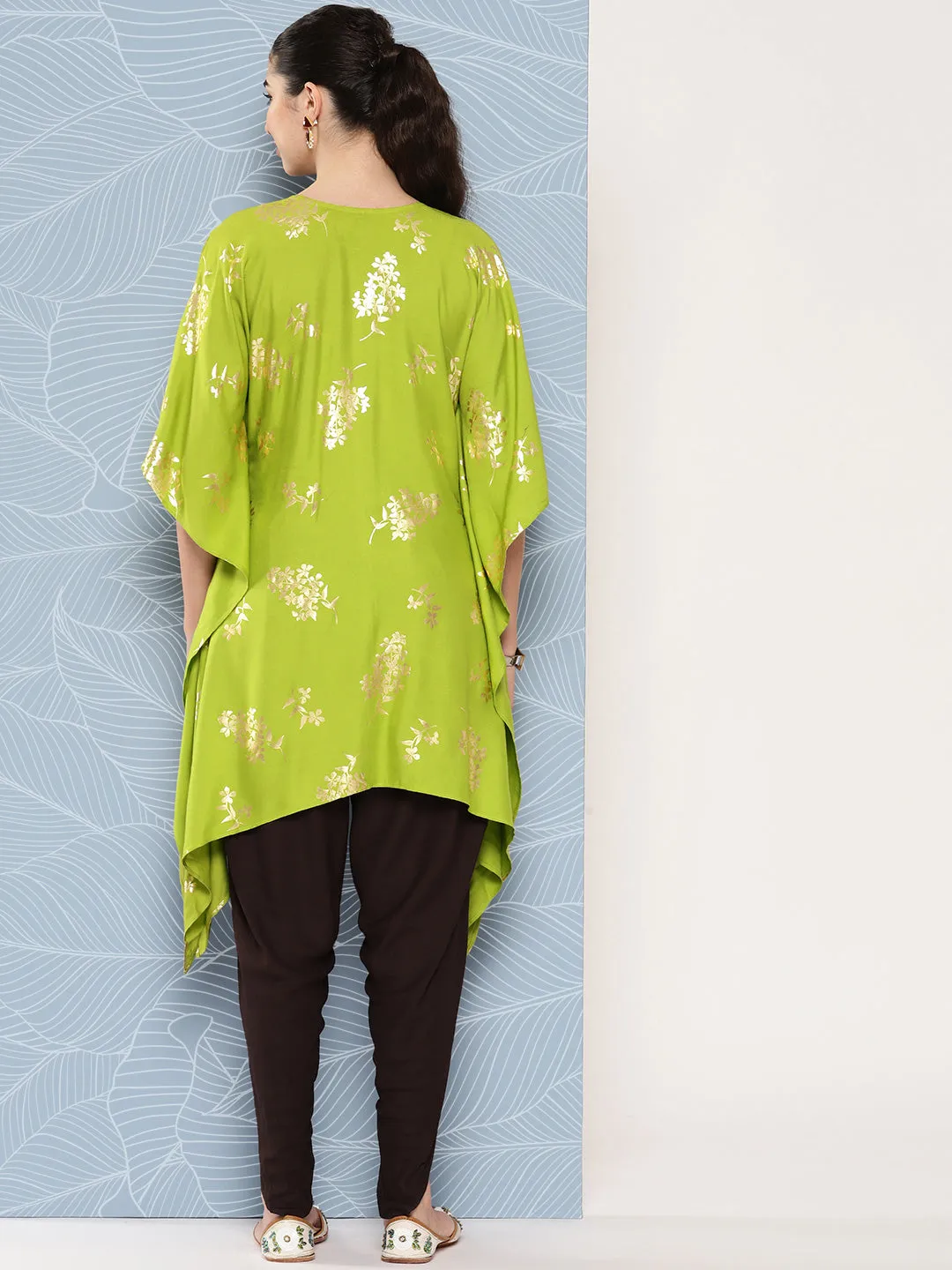 Lime Green Rayon Foil Printed Kurta with Tulip Pant