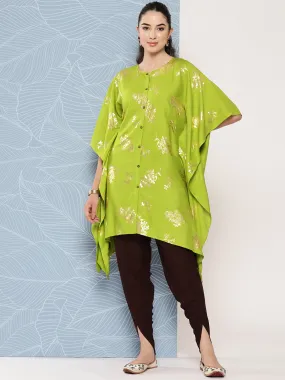 Lime Green Rayon Foil Printed Kurta with Tulip Pant