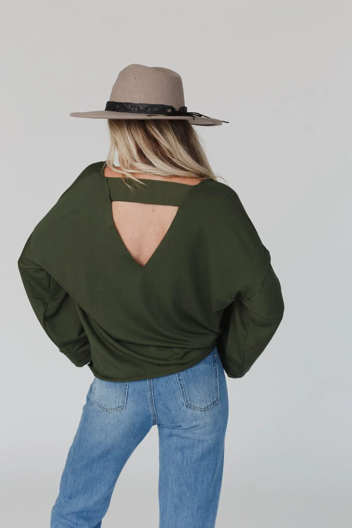 Love It V Neckline Sweater Top - Olive