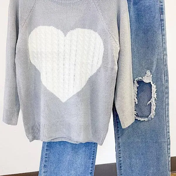 Lover Boy Gray White Heart Sweater